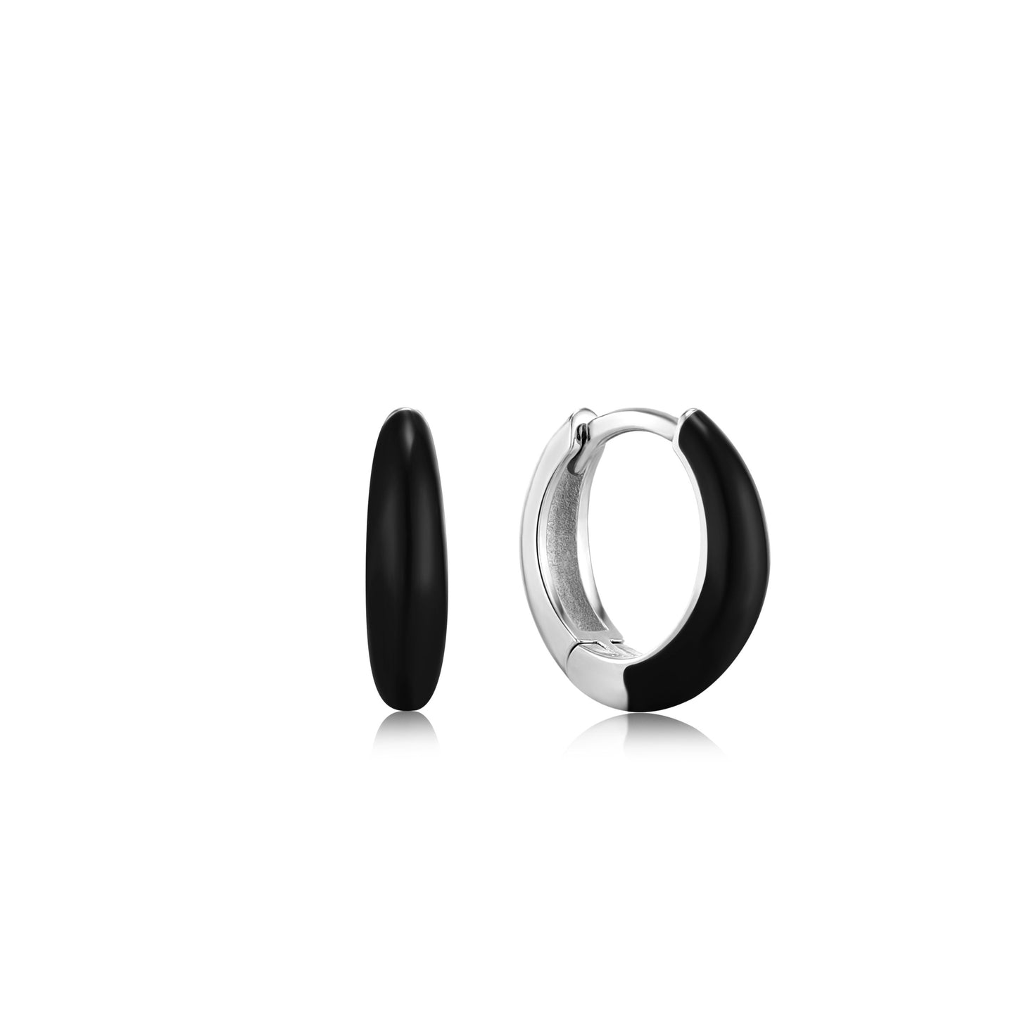 ANIA HAIE ANIA HAIE - Raven Black Enamel Silver Sleek Huggie Hoop Earrings available at The Good Life Boutique