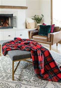 Fabulous Furs Holiday Collection Throw Red Plaid 60" X 72" available at The Good Life Boutique