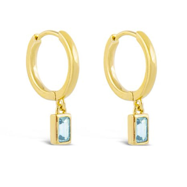 Dune Jewelry Dune Jewelry - Aquamarine Baguette Cut Hoop Earrings  By Camille Kostek - 14K Gold Vermeil available at The Good Life Boutique