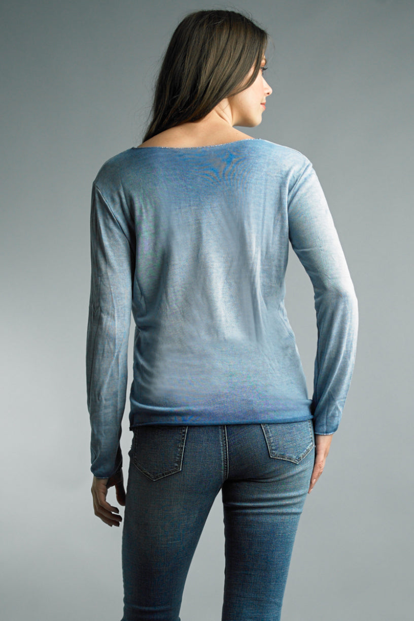 Tempo Paris Tempo Paris Basic Lightweight Sweater - Denim available at The Good Life Boutique