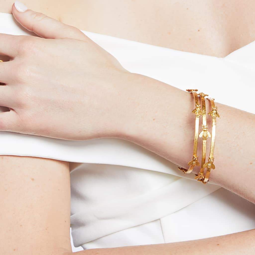 Julie Vos Julie Vos - Bee Bangle Bracelet Gold & Cubic Zirconia - Medium available at The Good Life Boutique