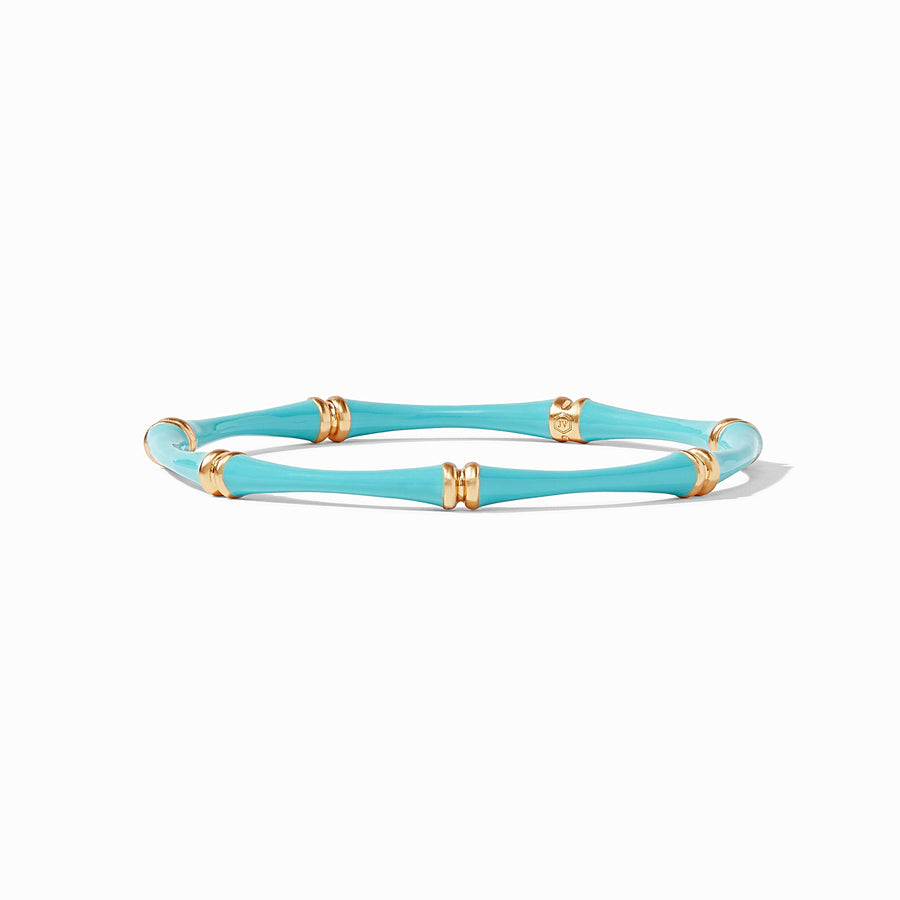 Julie Vos Julie Vos - Bamboo Bangle - Gold - Bahamian Blue Enamel available at The Good Life Boutique