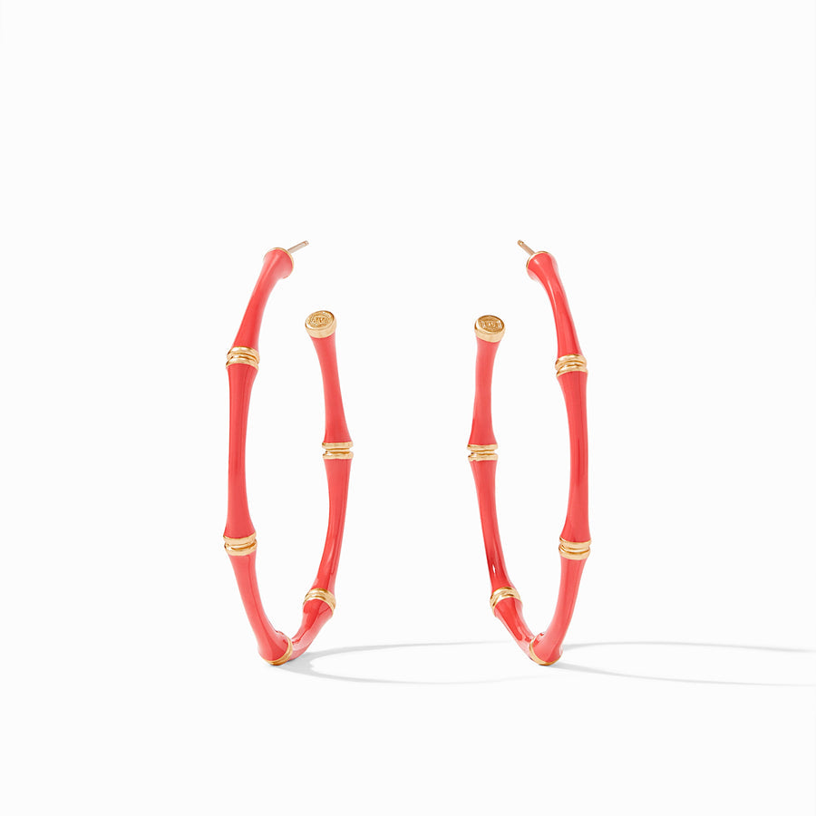 Julie Vos Julie Vos - Bamboo Hoop - Gold - Coral Enamel available at The Good Life Boutique