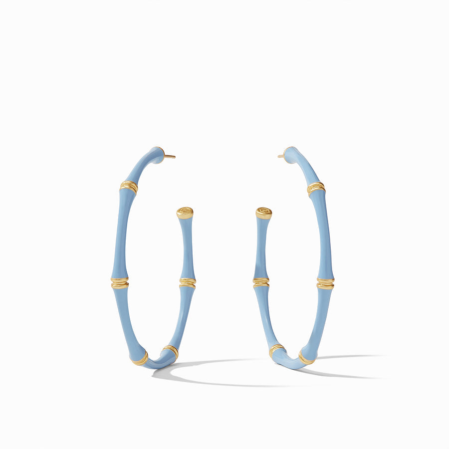 Julie Vos Julie Vos - Bamboo Hoop - Gold - Chalcedony Blue Enamel available at The Good Life Boutique