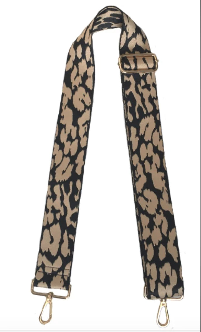 AHDORNED Black Khaki Leopard Bag Strap available at The Good Life Boutique