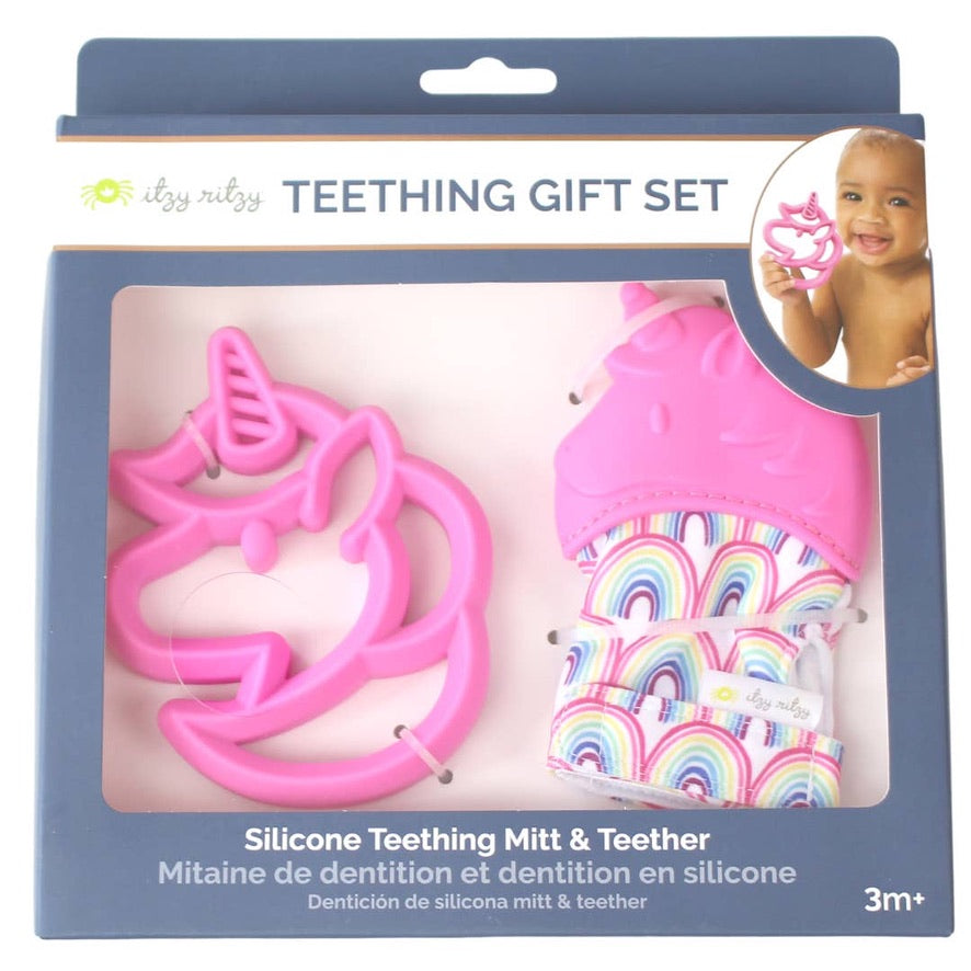 Itzy Ritzy Itzy Ritzy Unicorn Teething Mitt & Teether Gift Set available at The Good Life Boutique