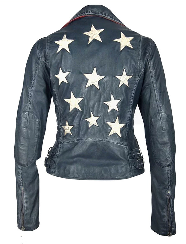 Mauritius Mauritius - Christy RF Woman's Leather Jacket - Navy available at The Good Life Boutique