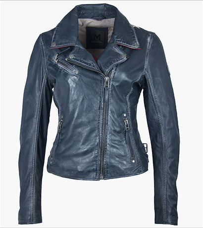 Mauritius Mauritius - Christy RF Woman's Leather Jacket - Navy available at The Good Life Boutique