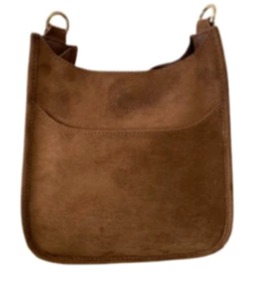 AHDORNED Chocolate Suede Classic Messenger - Gold Hardware - No Strap available at The Good Life Boutique