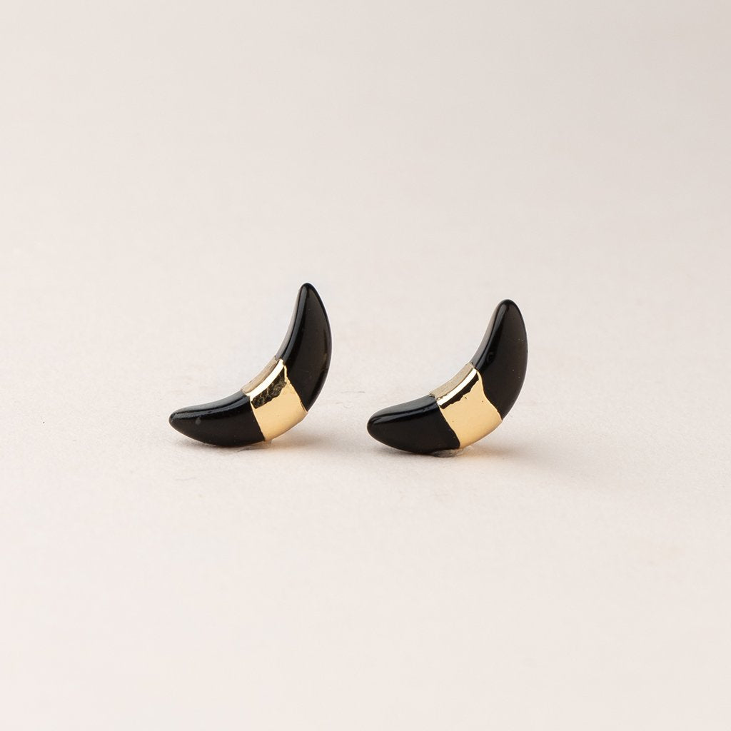 Scout Curated Wears Scout Curated Wears - Crescent Moon Stud - Black Spinel/Gold available at The Good Life Boutique