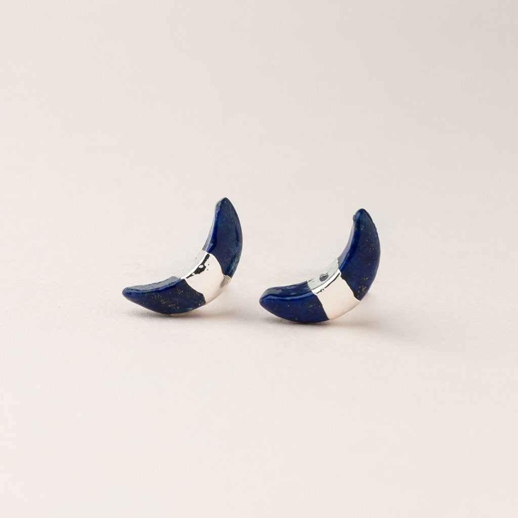 Scout Curated Wears Scout Curated Wears - Crescent Moon Stud - Lapis/Silver available at The Good Life Boutique