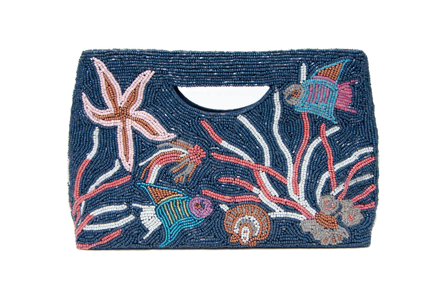 Tiana Designs Cut Out Handle Clutch Navy/White/Op Coral available at The Good Life Boutique