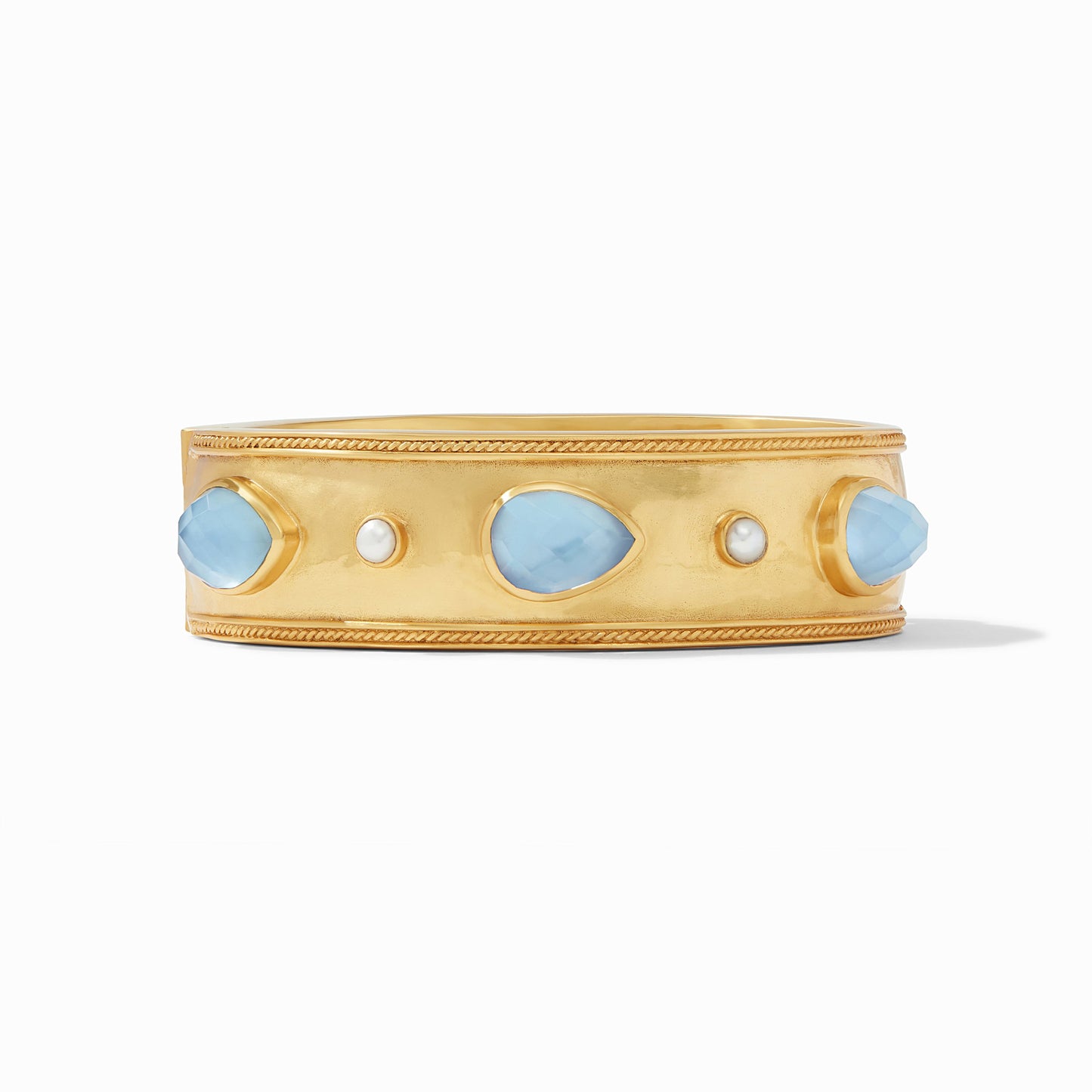 Julie Vos Julie Vos - Cassis Statement Hinge Bangle Bracelet Gold Iridescent Chalcedony Blue with Pearl accents available at The Good Life Boutique