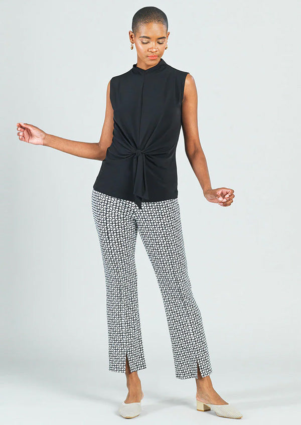 Clara Sun Woo Clara Sunwoo Ankle Pant w/ Front Hem Slit -Chain Print Center Seam Soft Knit t - Ivory/Black available at The Good Life Boutique