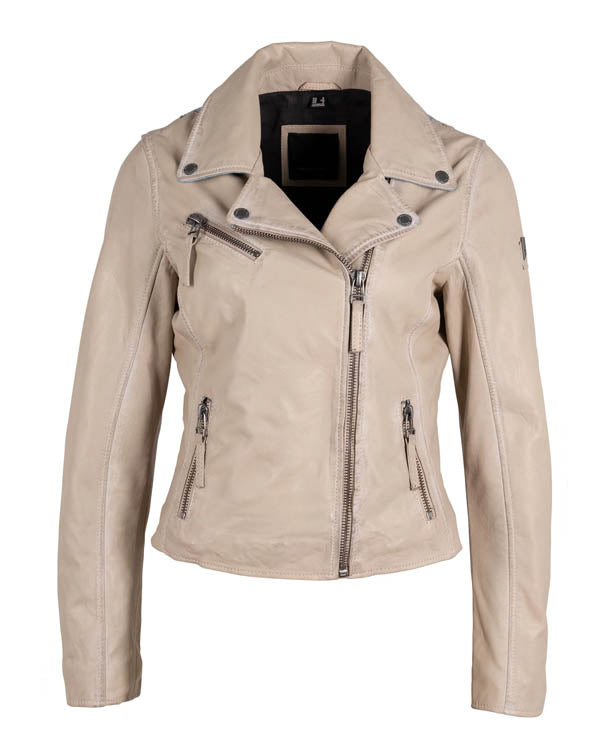 Mauritius Mauritius - Christy RF Woman's Leather Jacket - OffWhite/Denim available at The Good Life Boutique