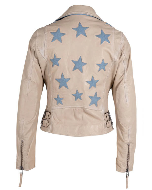 Mauritius Mauritius - Christy RF Woman's Leather Jacket - OffWhite/Denim available at The Good Life Boutique