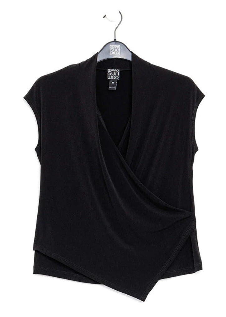 Clara Sunwoo Clara Sunwoo - Cross Over Faux Wrap Top - Solid Black available at The Good Life Boutique