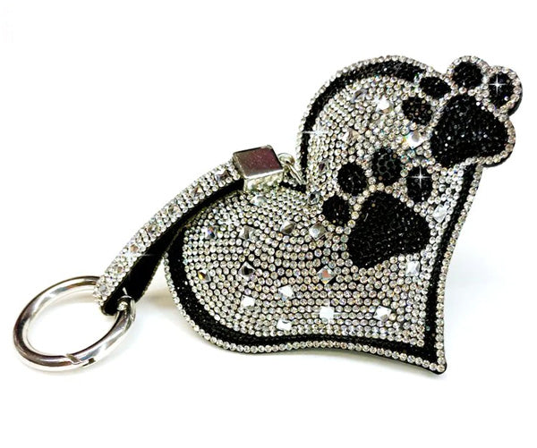 JacquelineKent Jacqueline Kent - Diamonds In The Ruff Heart Purse Charm Silver With Black Paws available at The Good Life Boutique