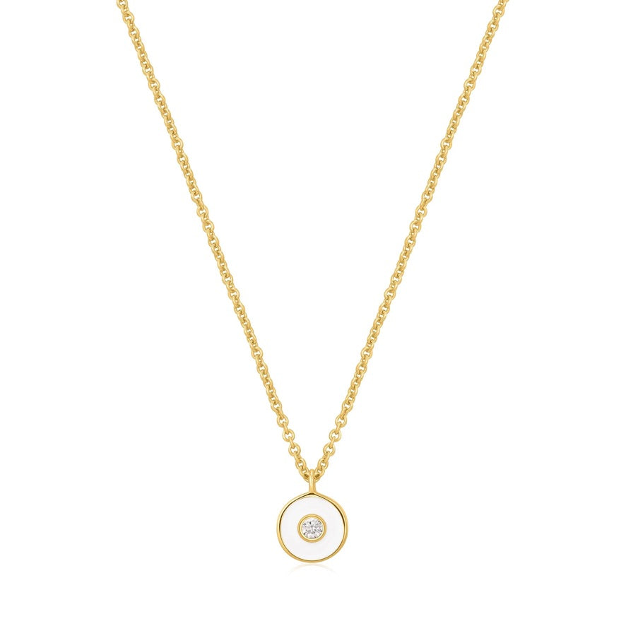 ANIA HAIE ANIA HAIE - Optic White Enamel Disc Gold Necklace available at The Good Life Boutique