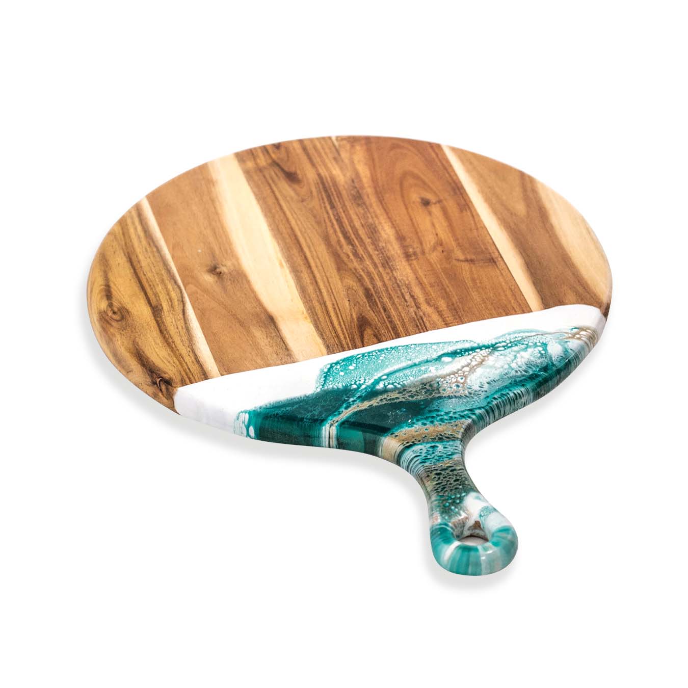 Lynn & Liana Serveware Acacia Resin Cheeseboard - Emerald Jewel - 12" Round W/Handle available at The Good Life Boutique
