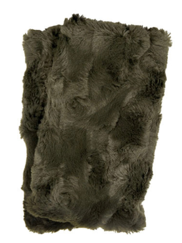 Pandemonium Fingerless Gloves Short- Cuddly Faux Fur In Black With Army Green available at The Good Life Boutique