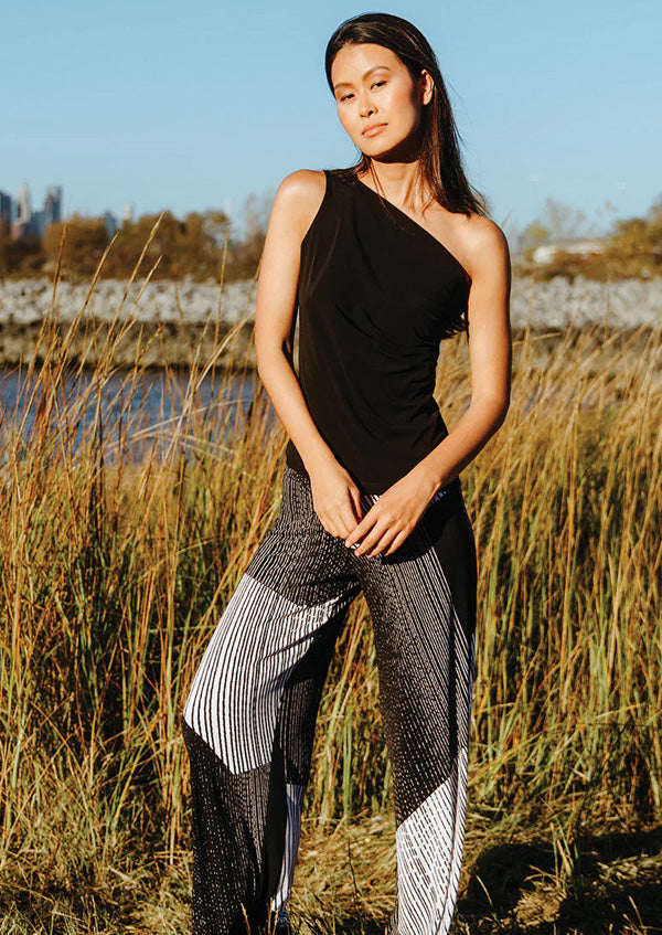 Clara Sun Woo Clara Sunwoo Geo Patch Print Palazzo Pant - Black & White available at The Good Life Boutique