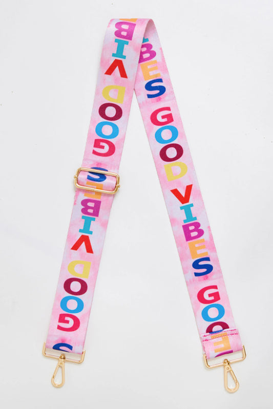 AHDORNED Graphic Good Vibes Strap-Gold Hardware available at The Good Life Boutique