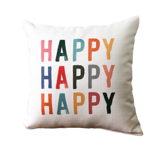 Little Birdie Happy Happy Happy Pillow available at The Good Life Boutique
