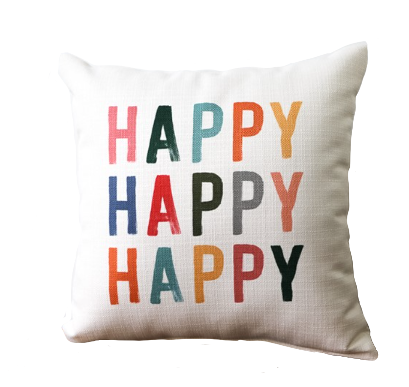 Little Birdie Happy Happy Happy Pillow available at The Good Life Boutique