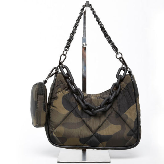 Chinese Laundry Hobo - Quilted Nylon CAMO w Chain Handle available at The Good Life Boutique