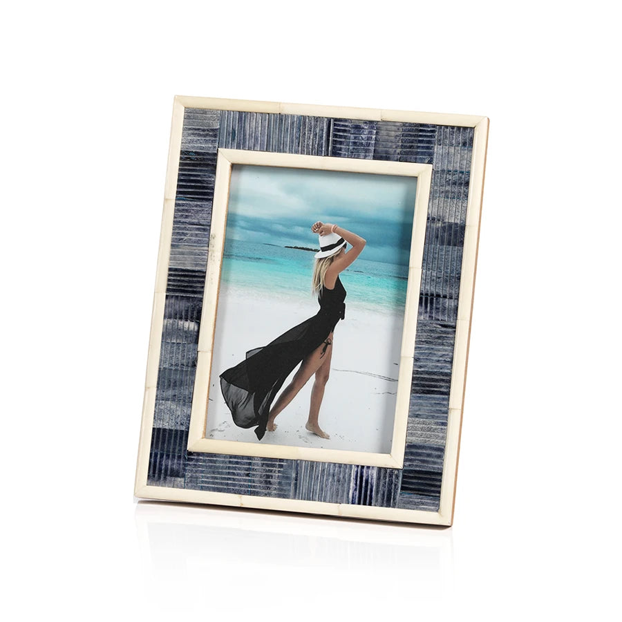 Zodax Carved Bone Photo Frame 5"x7" - Blue and White available at The Good Life Boutique