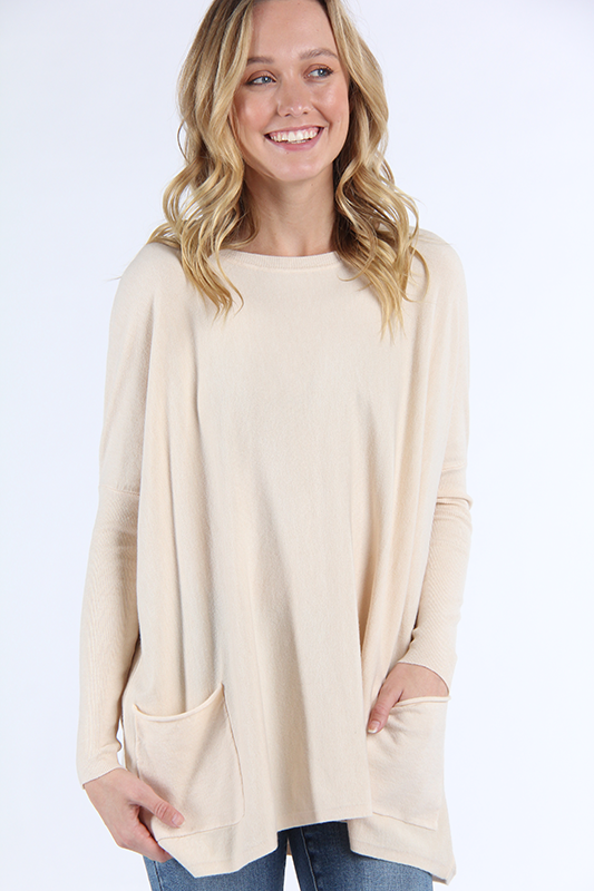 Tea N Rose Oversized 2 Pocket Sweater - Ivory available at The Good Life Boutique