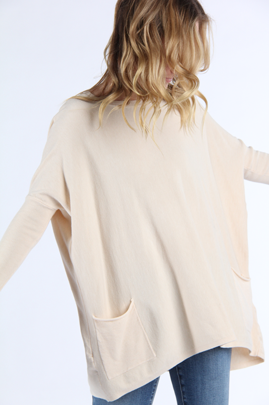 Tea N Rose Oversized 2 Pocket Sweater - Ivory available at The Good Life Boutique