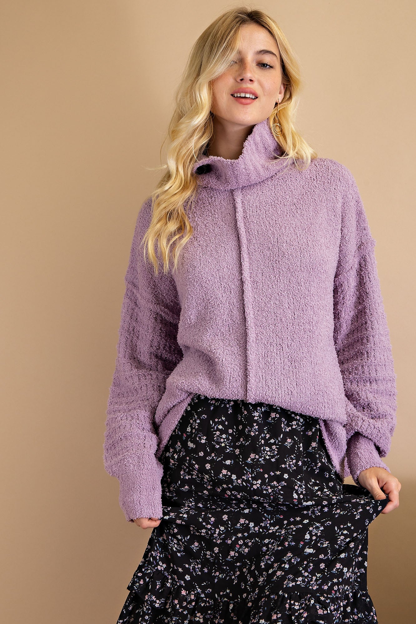 143 Story Fuzzy Tread Turtle Neck Sweater - Purple Mauve available at The Good Life Boutique