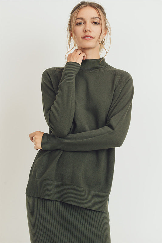 Tango Alley Mock Neck Oversized Knit Sweater - Olive available at The Good Life Boutique
