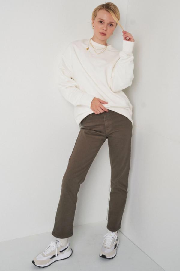 Just Black Denim Just Black Denim High Rise Natural Straight Jeans - Olive Green available at The Good Life Boutique