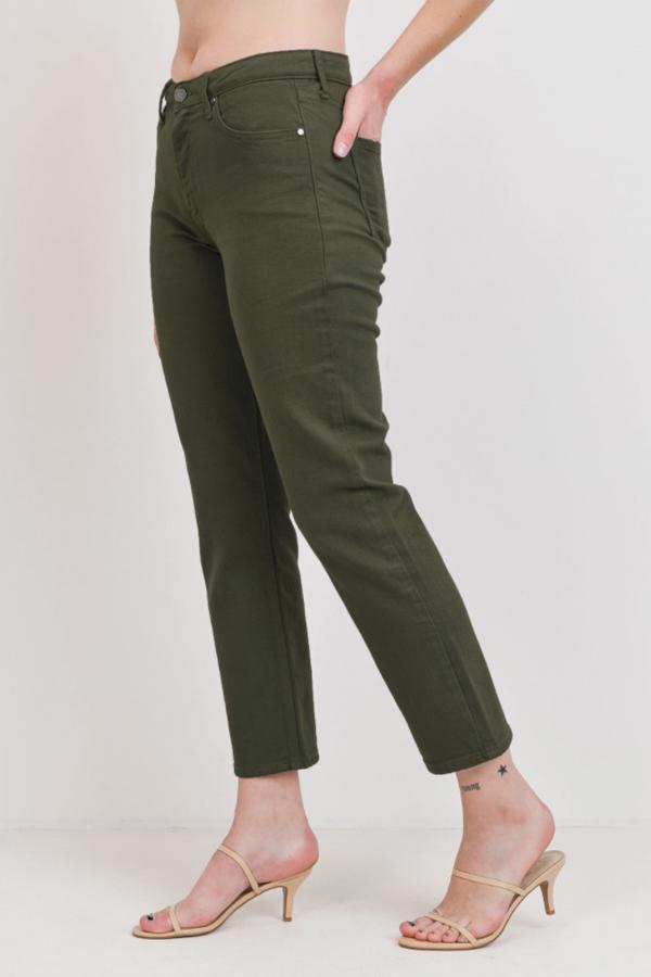 Just Black Denim Just Black Denim High Rise Natural Straight Jeans - Olive Green available at The Good Life Boutique