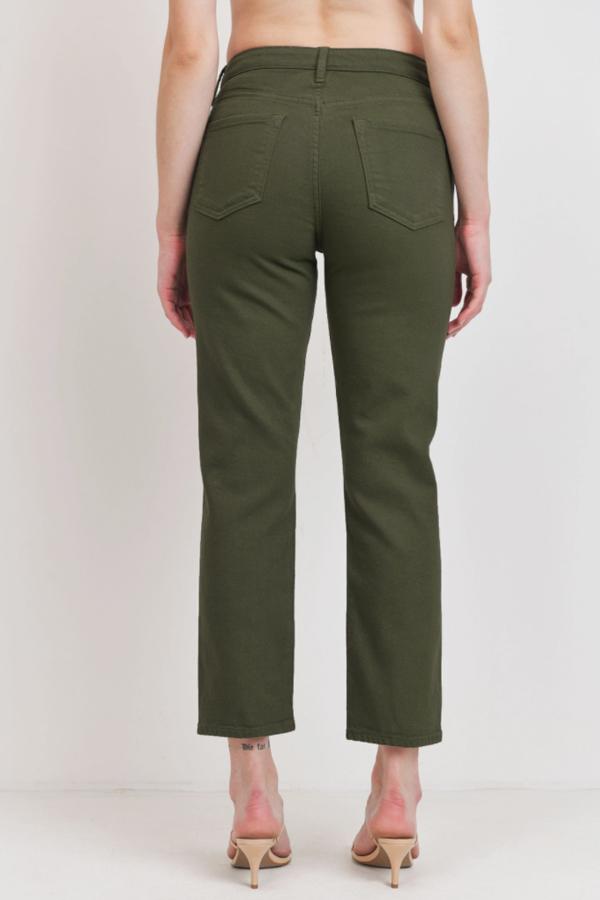 Just Black Denim High Rise Natural Straight Jeans - Olive Green