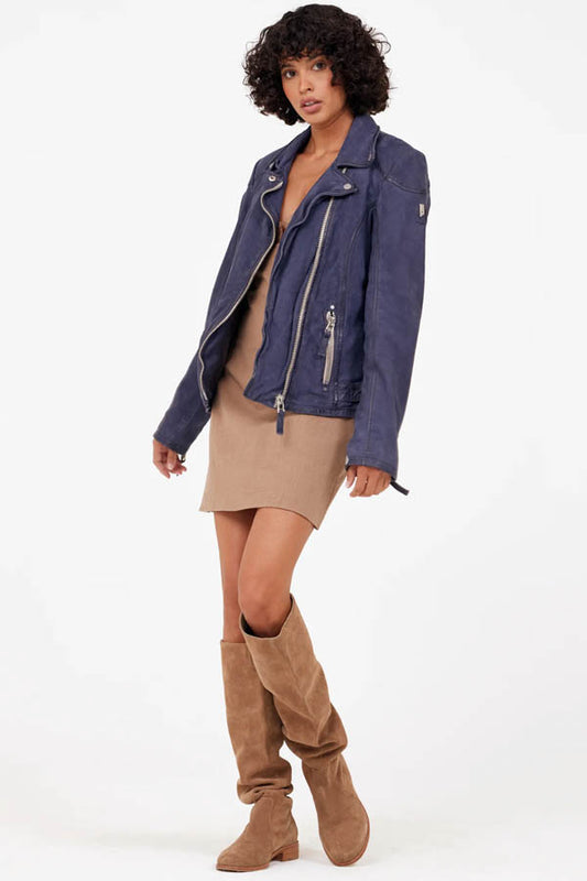 Mauritius Mauritius - Karyn 2 RF  Woman's Leather Jacket - Navy available at The Good Life Boutique
