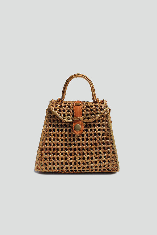 Street Level Laku Rattan Wicker Crossbody - Tan available at The Good Life Boutique