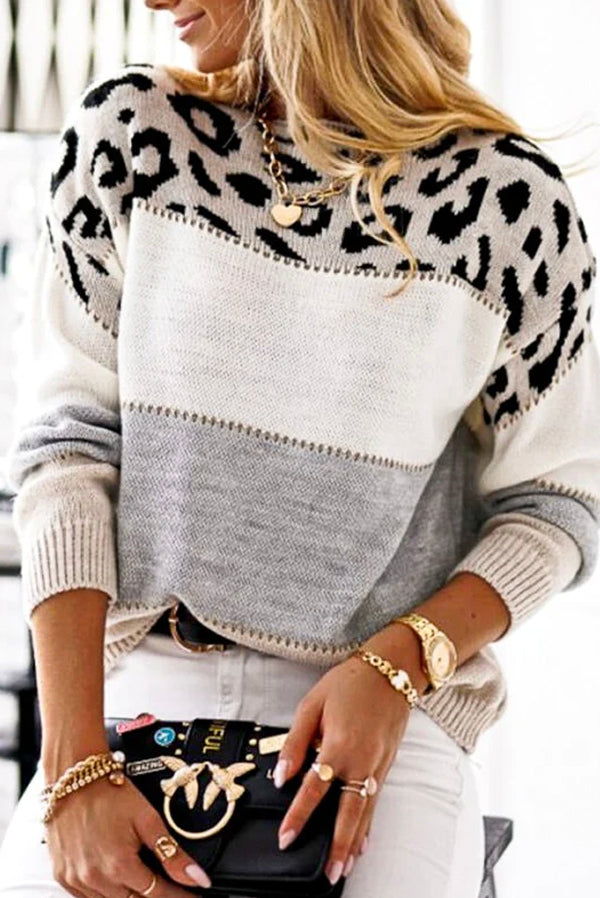 Mazik Leopard Print Contrast Color Block Sweater available at The Good Life Boutique