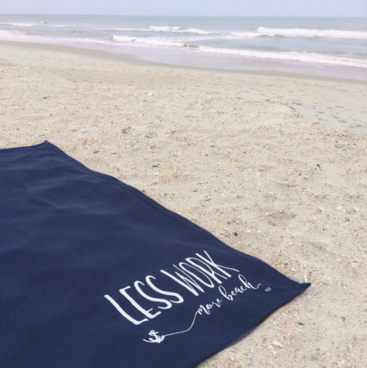 Kitch Studios Less Work More Beach Sweatshirt Blanket - Navy available at The Good Life Boutique