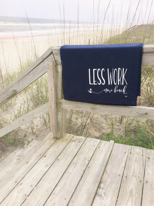 Kitch Studios Less Work More Beach Sweatshirt Blanket - Navy available at The Good Life Boutique