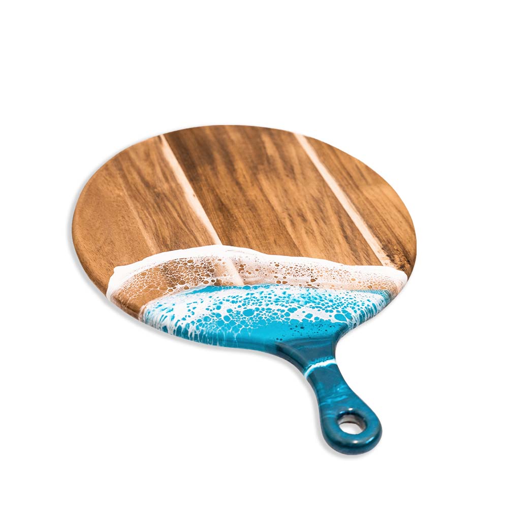 Lynn & Liana Serveware Acacia Resin Cheeseboard - Ocean Vibes - 12" Round W/Handle available at The Good Life Boutique