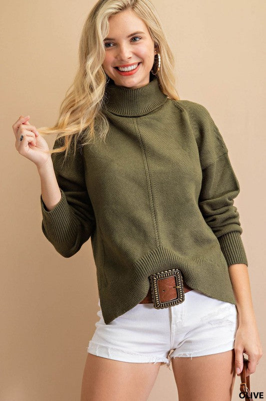 Olive and Leaf Mock Turtleneck Sweater - Olive Green available at The Good Life Boutique