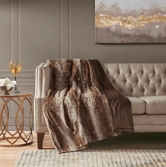 Olliix Oversized 60x70" Faux Fur Throw Blanket - Light Brown available at The Good Life Boutique