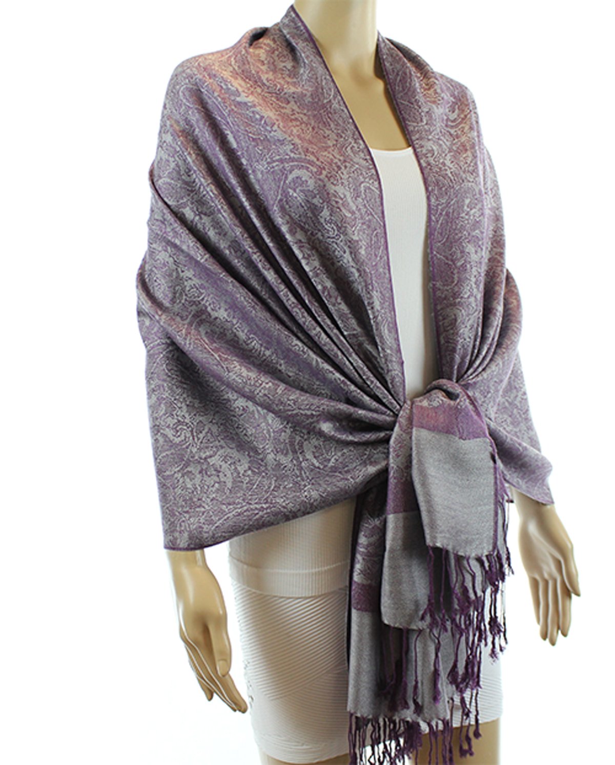 Very Moda Pashmina Single Ply Paisley - Silver/Plum available at The Good Life Boutique