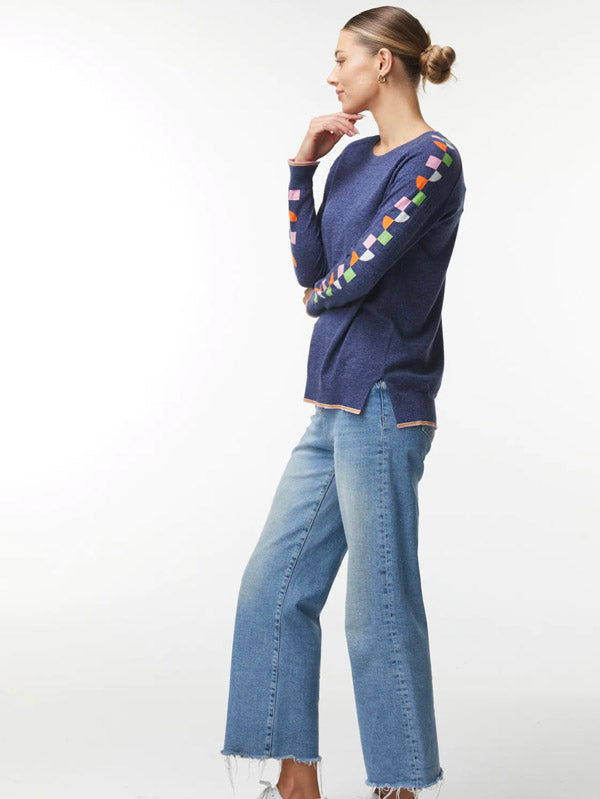 Zaket & Plover Zaket & Plover - Pattern Sleeve Sweater - Denim available at The Good Life Boutique