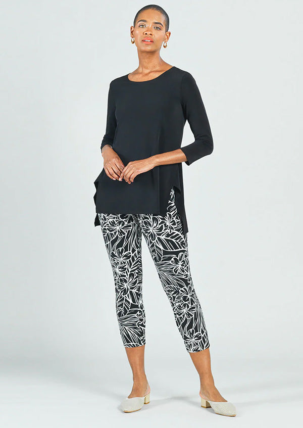Clara Sunwoo Clara Sunwoo Pull-On Capri - Flower Sketch Soft Knit  - Black and White available at The Good Life Boutique