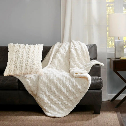 Olliix Ruched 50x50" Thrown Blanket- Ivory available at The Good Life Boutique